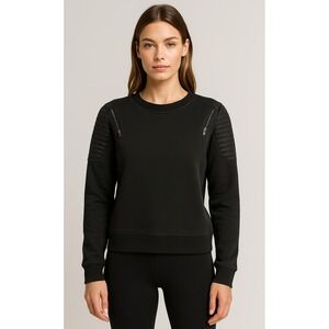 Carbon38 Black Quilted Shoulder Zip Moto Sweatshirt Small‎ Athleisure Streetwear